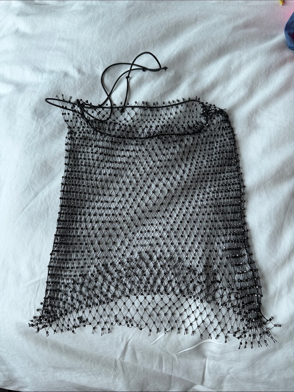 Black Beaded Mesh Drawstring skirt